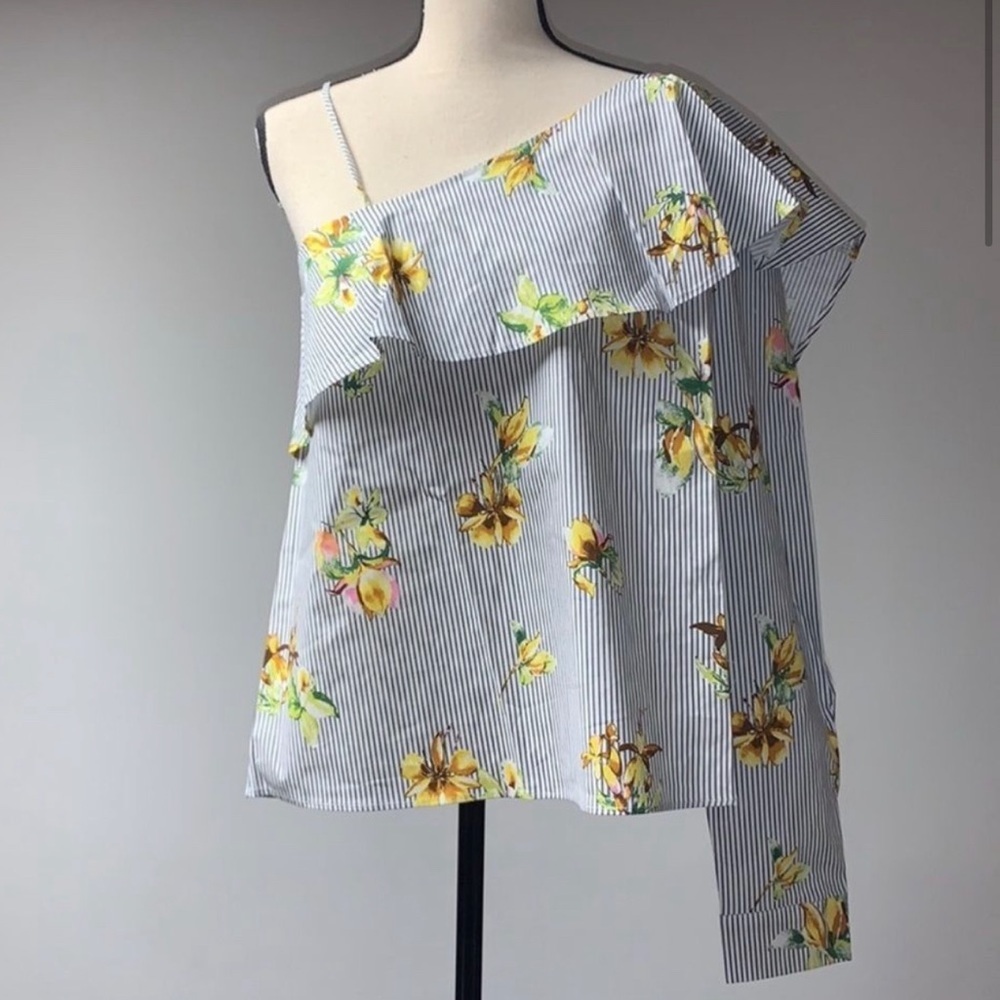 Urban Outfitters Lumiere Floral One Shoulder Long Sleeve Top Size Large NWT